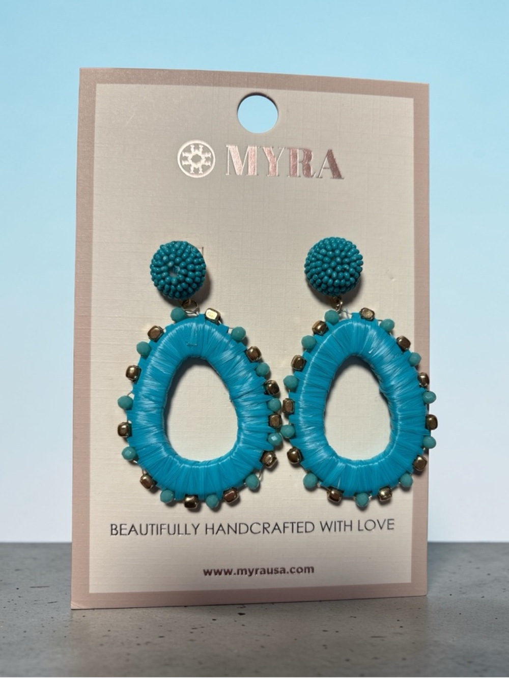 Myra Bright Turquoise & Gold Teardrop Beaded Earrings
